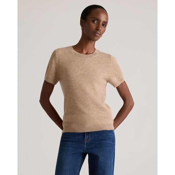 Quince Tops - Quince Women Mongolian Cashmere Tee Oatmeal Sleeved Top Small